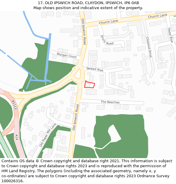 17, OLD IPSWICH ROAD, CLAYDON, IPSWICH, IP6 0AB: Location map and indicative extent of plot