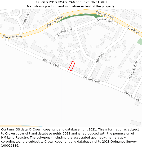 17, OLD LYDD ROAD, CAMBER, RYE, TN31 7RH: Location map and indicative extent of plot