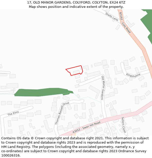 17, OLD MANOR GARDENS, COLYFORD, COLYTON, EX24 6TZ: Location map and indicative extent of plot