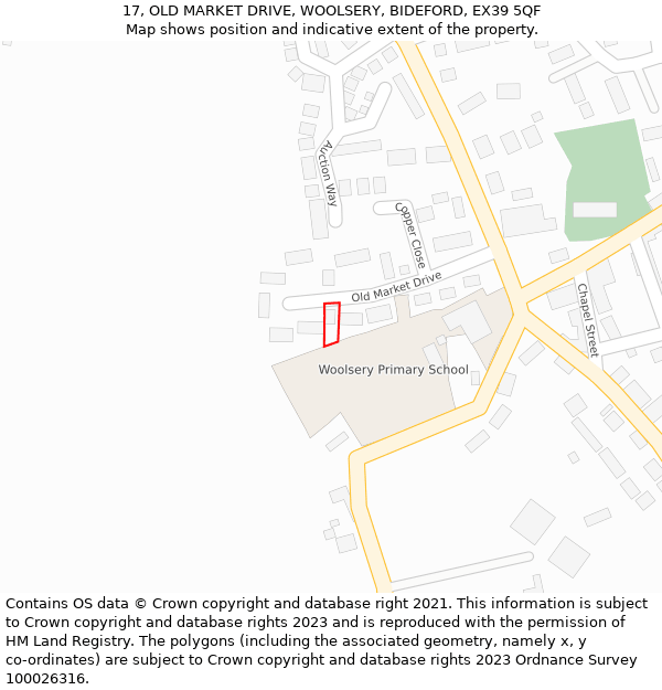 17, OLD MARKET DRIVE, WOOLSERY, BIDEFORD, EX39 5QF: Location map and indicative extent of plot