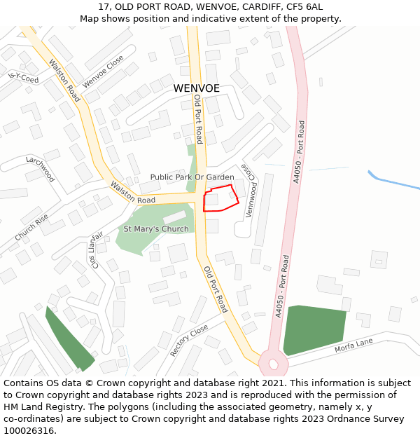 17, OLD PORT ROAD, WENVOE, CARDIFF, CF5 6AL: Location map and indicative extent of plot