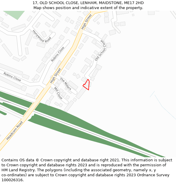 17, OLD SCHOOL CLOSE, LENHAM, MAIDSTONE, ME17 2HD: Location map and indicative extent of plot