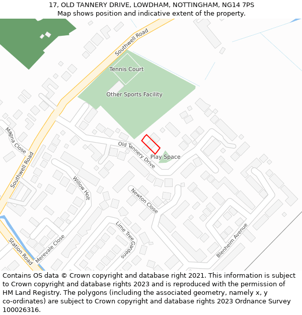17, OLD TANNERY DRIVE, LOWDHAM, NOTTINGHAM, NG14 7PS: Location map and indicative extent of plot
