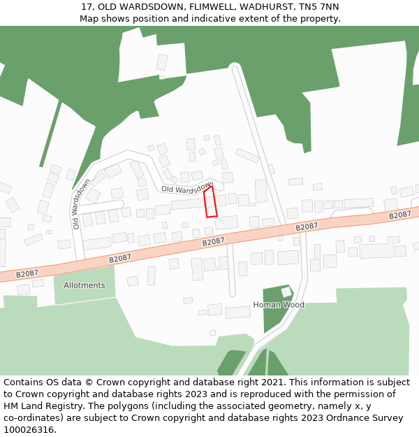 17, OLD WARDSDOWN, FLIMWELL, WADHURST, TN5 7NN: Location map and indicative extent of plot