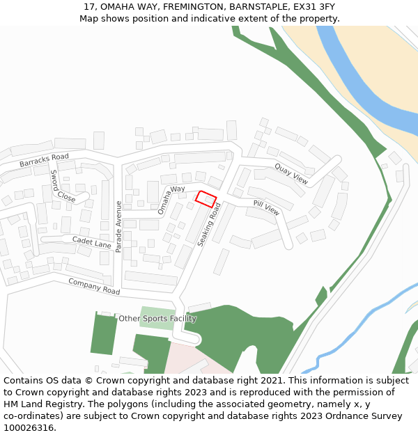 17, OMAHA WAY, FREMINGTON, BARNSTAPLE, EX31 3FY: Location map and indicative extent of plot