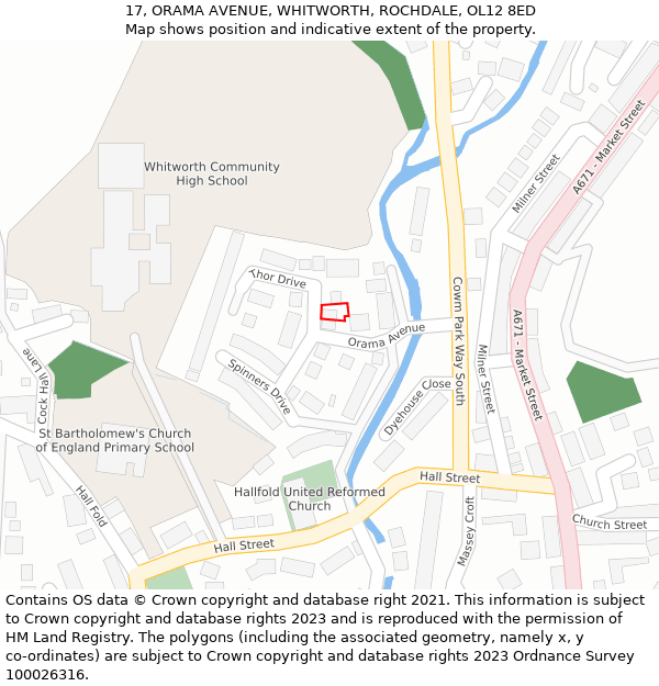 17, ORAMA AVENUE, WHITWORTH, ROCHDALE, OL12 8ED: Location map and indicative extent of plot