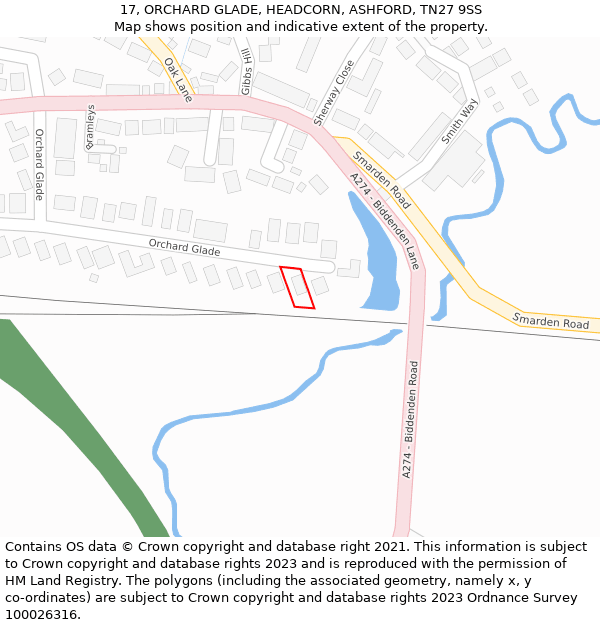 17, ORCHARD GLADE, HEADCORN, ASHFORD, TN27 9SS: Location map and indicative extent of plot