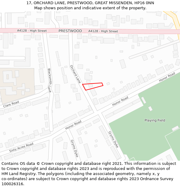 17, ORCHARD LANE, PRESTWOOD, GREAT MISSENDEN, HP16 0NN: Location map and indicative extent of plot