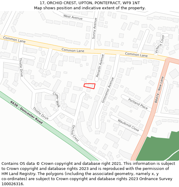 17, ORCHID CREST, UPTON, PONTEFRACT, WF9 1NT: Location map and indicative extent of plot