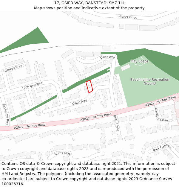 17, OSIER WAY, BANSTEAD, SM7 1LL: Location map and indicative extent of plot