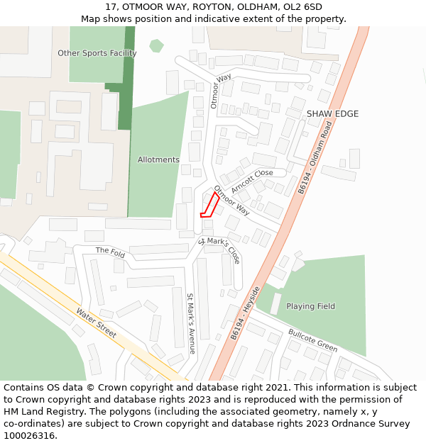 17, OTMOOR WAY, ROYTON, OLDHAM, OL2 6SD: Location map and indicative extent of plot