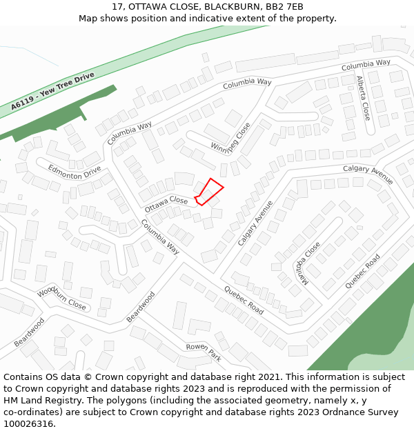 17, OTTAWA CLOSE, BLACKBURN, BB2 7EB: Location map and indicative extent of plot