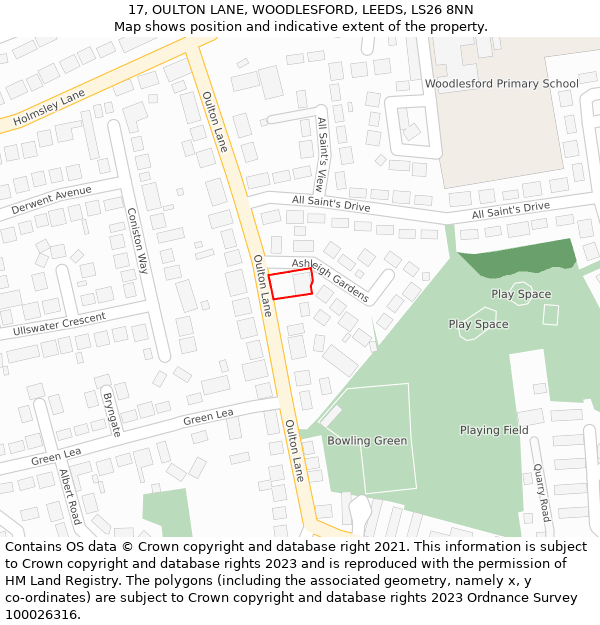 17, OULTON LANE, WOODLESFORD, LEEDS, LS26 8NN: Location map and indicative extent of plot