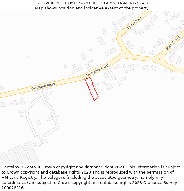17, OVERGATE ROAD, SWAYFIELD, GRANTHAM, NG33 4LG: Location map and indicative extent of plot