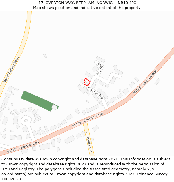 17, OVERTON WAY, REEPHAM, NORWICH, NR10 4FG: Location map and indicative extent of plot