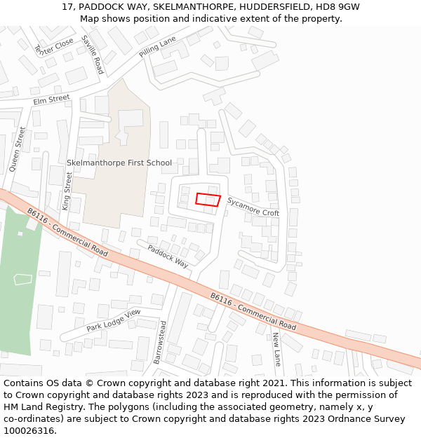 17, PADDOCK WAY, SKELMANTHORPE, HUDDERSFIELD, HD8 9GW: Location map and indicative extent of plot