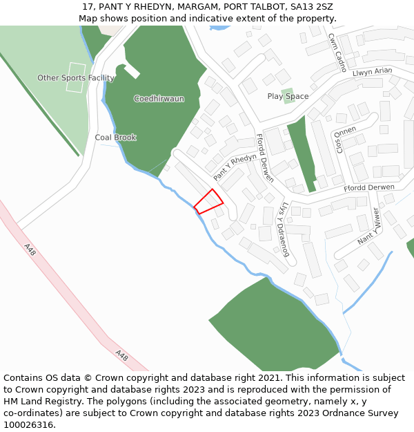 17, PANT Y RHEDYN, MARGAM, PORT TALBOT, SA13 2SZ: Location map and indicative extent of plot