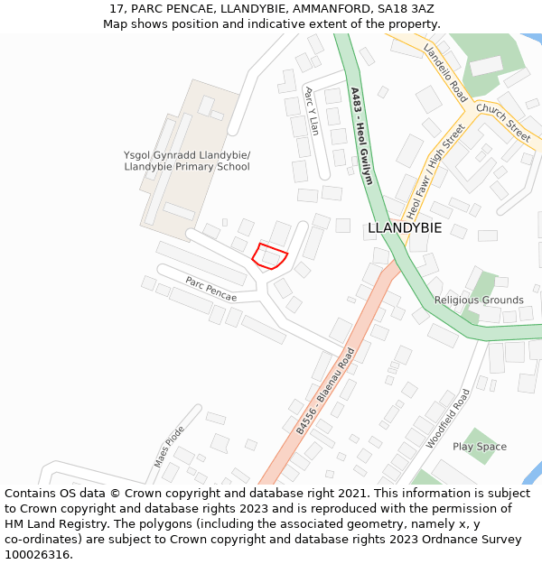 17, PARC PENCAE, LLANDYBIE, AMMANFORD, SA18 3AZ: Location map and indicative extent of plot