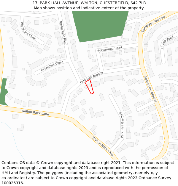 17, PARK HALL AVENUE, WALTON, CHESTERFIELD, S42 7LR: Location map and indicative extent of plot