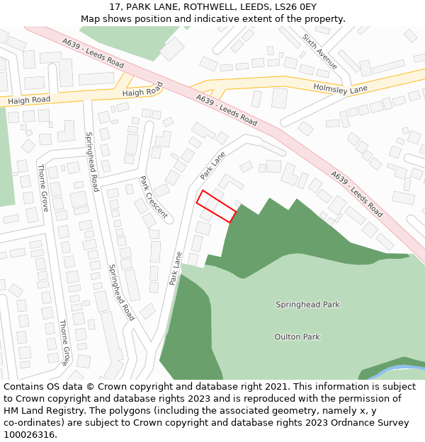 17, PARK LANE, ROTHWELL, LEEDS, LS26 0EY: Location map and indicative extent of plot