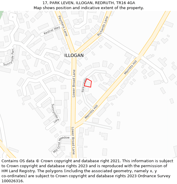 17, PARK LEVEN, ILLOGAN, REDRUTH, TR16 4GA: Location map and indicative extent of plot