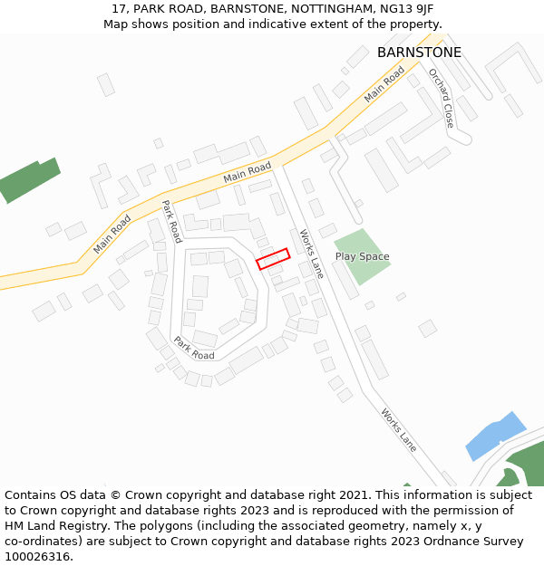 17, PARK ROAD, BARNSTONE, NOTTINGHAM, NG13 9JF: Location map and indicative extent of plot