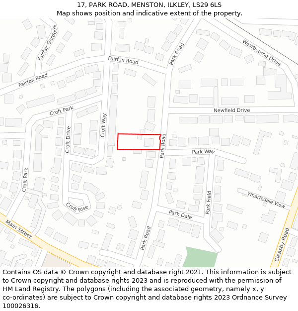 17, PARK ROAD, MENSTON, ILKLEY, LS29 6LS: Location map and indicative extent of plot