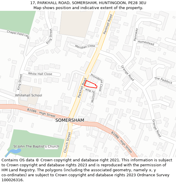 17, PARKHALL ROAD, SOMERSHAM, HUNTINGDON, PE28 3EU: Location map and indicative extent of plot