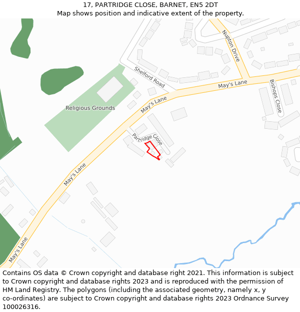 17, PARTRIDGE CLOSE, BARNET, EN5 2DT: Location map and indicative extent of plot