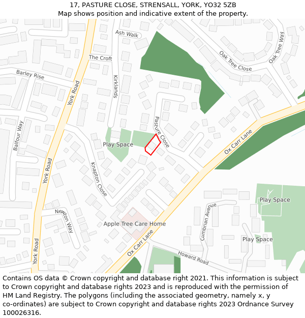 17, PASTURE CLOSE, STRENSALL, YORK, YO32 5ZB: Location map and indicative extent of plot