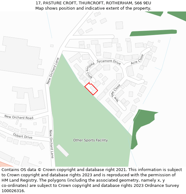 17, PASTURE CROFT, THURCROFT, ROTHERHAM, S66 9EU: Location map and indicative extent of plot