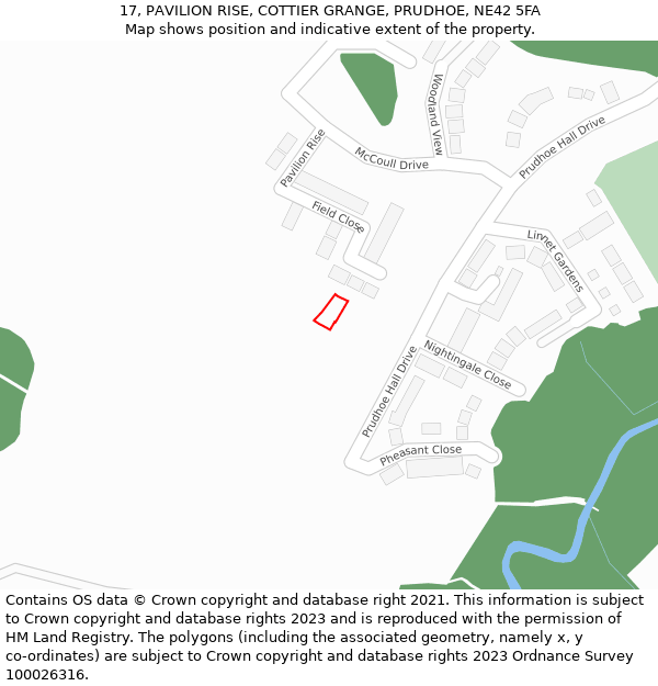 17, PAVILION RISE, COTTIER GRANGE, PRUDHOE, NE42 5FA: Location map and indicative extent of plot