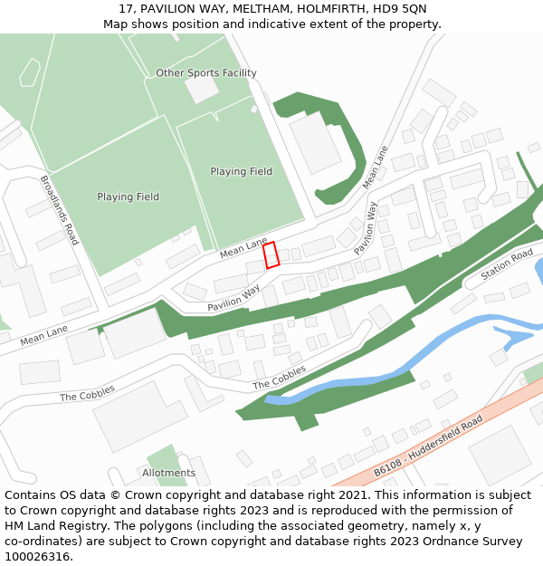 17, PAVILION WAY, MELTHAM, HOLMFIRTH, HD9 5QN: Location map and indicative extent of plot