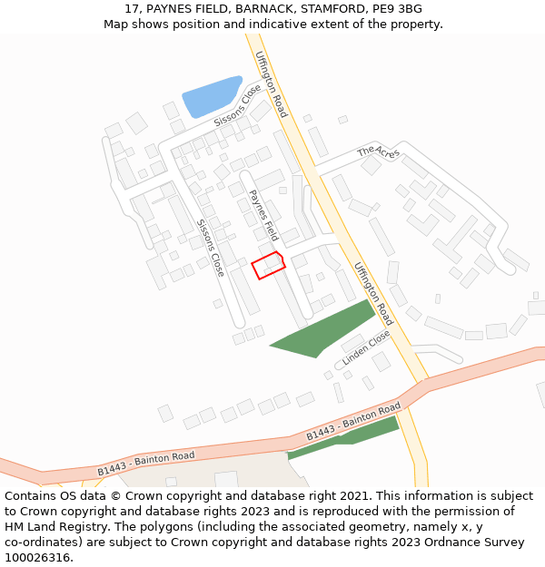 17, PAYNES FIELD, BARNACK, STAMFORD, PE9 3BG: Location map and indicative extent of plot