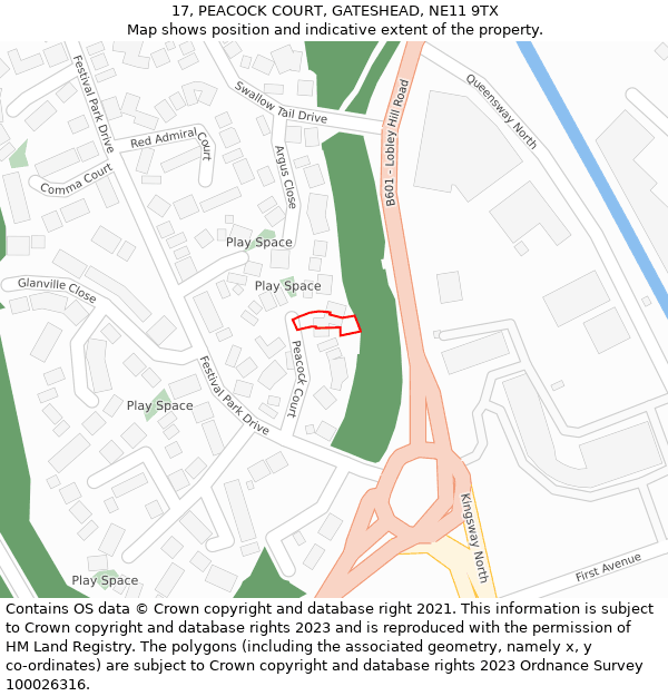17, PEACOCK COURT, GATESHEAD, NE11 9TX: Location map and indicative extent of plot