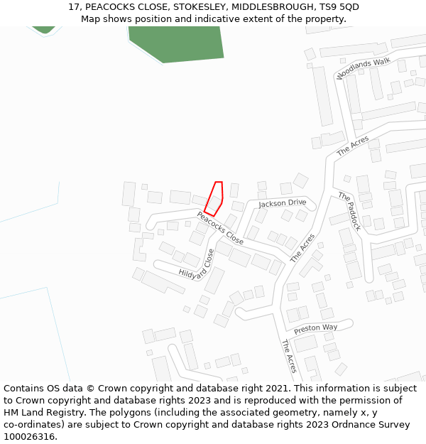 17, PEACOCKS CLOSE, STOKESLEY, MIDDLESBROUGH, TS9 5QD: Location map and indicative extent of plot