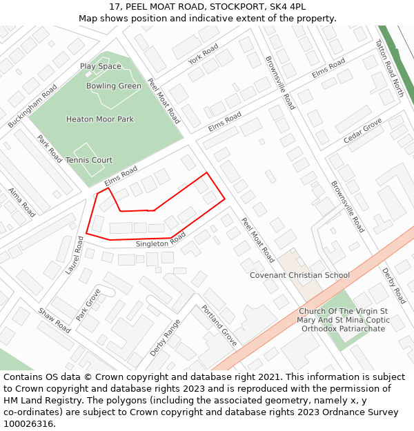 17, PEEL MOAT ROAD, STOCKPORT, SK4 4PL: Location map and indicative extent of plot