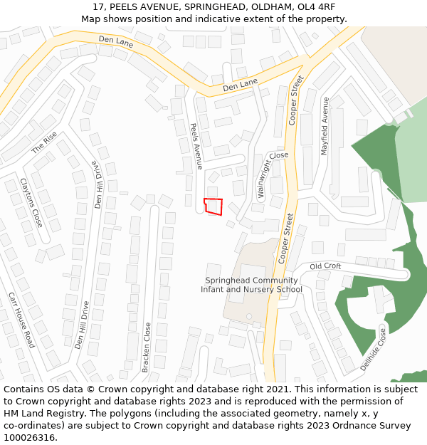 17, PEELS AVENUE, SPRINGHEAD, OLDHAM, OL4 4RF: Location map and indicative extent of plot
