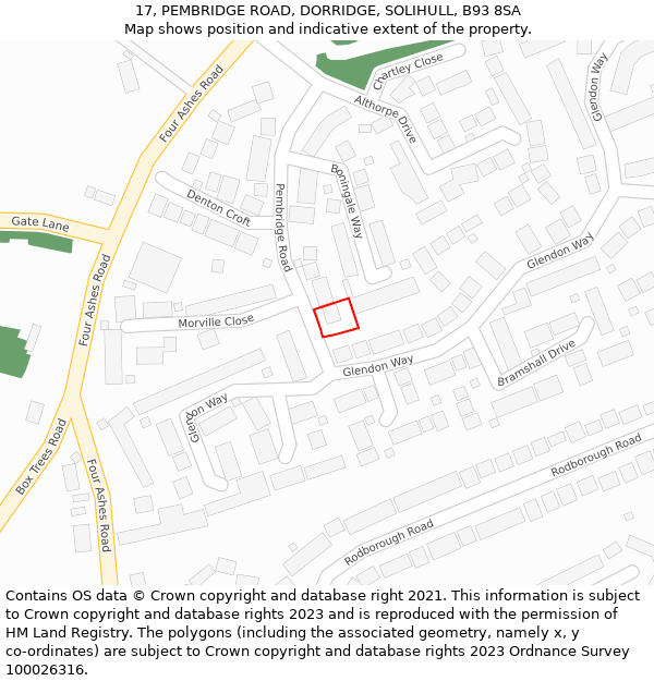 17, PEMBRIDGE ROAD, DORRIDGE, SOLIHULL, B93 8SA: Location map and indicative extent of plot