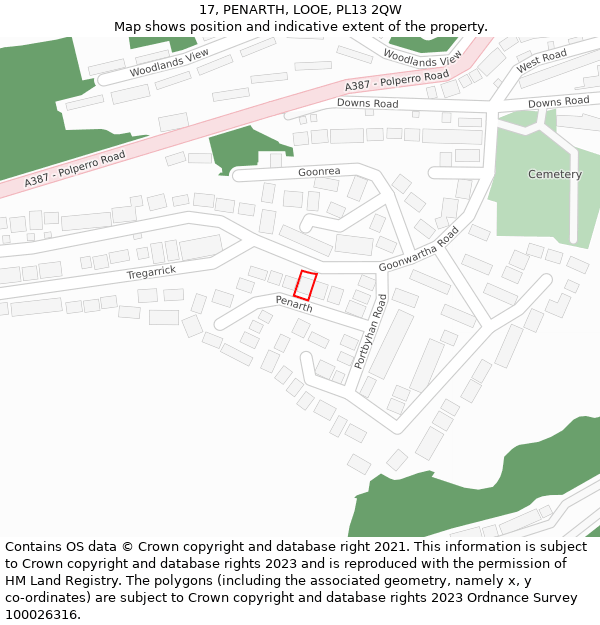 17, PENARTH, LOOE, PL13 2QW: Location map and indicative extent of plot