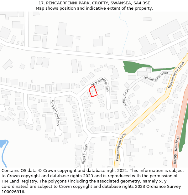 17, PENCAERFENNI PARK, CROFTY, SWANSEA, SA4 3SE: Location map and indicative extent of plot