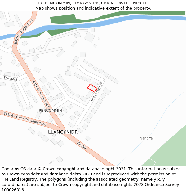 17, PENCOMMIN, LLANGYNIDR, CRICKHOWELL, NP8 1LT: Location map and indicative extent of plot