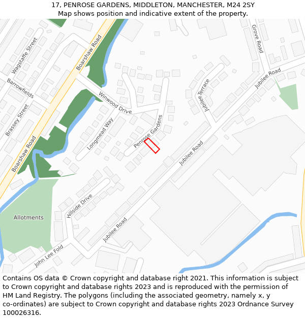 17, PENROSE GARDENS, MIDDLETON, MANCHESTER, M24 2SY: Location map and indicative extent of plot