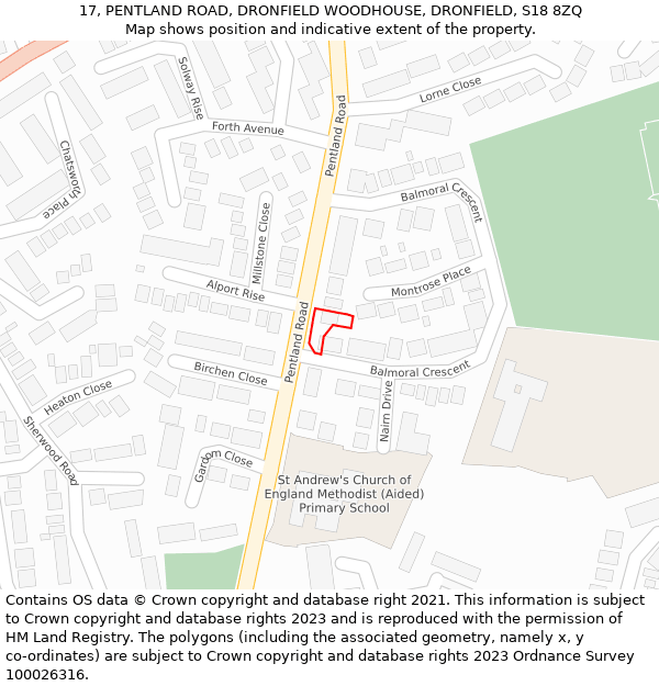 17, PENTLAND ROAD, DRONFIELD WOODHOUSE, DRONFIELD, S18 8ZQ: Location map and indicative extent of plot