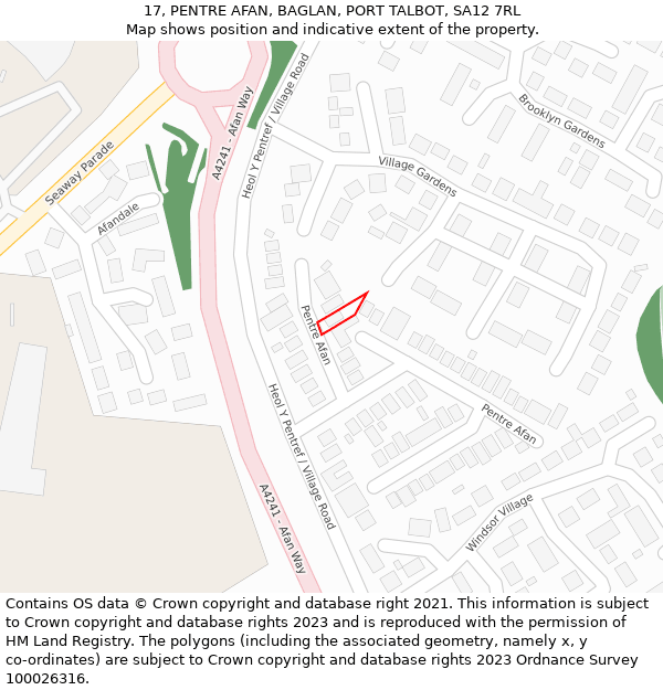 17, PENTRE AFAN, BAGLAN, PORT TALBOT, SA12 7RL: Location map and indicative extent of plot