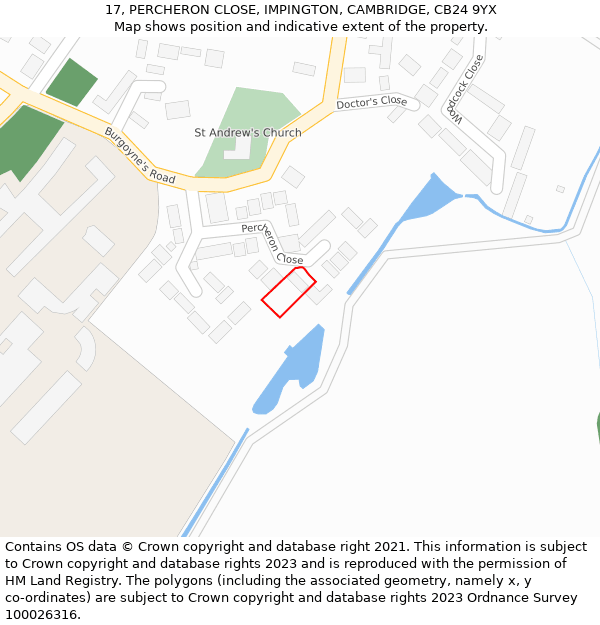 17, PERCHERON CLOSE, IMPINGTON, CAMBRIDGE, CB24 9YX: Location map and indicative extent of plot