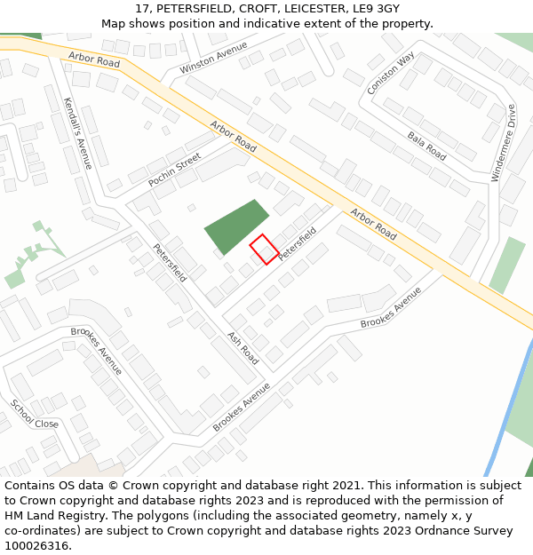 17, PETERSFIELD, CROFT, LEICESTER, LE9 3GY: Location map and indicative extent of plot