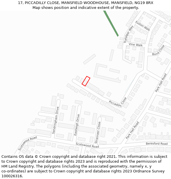 17, PICCADILLY CLOSE, MANSFIELD WOODHOUSE, MANSFIELD, NG19 8RX: Location map and indicative extent of plot