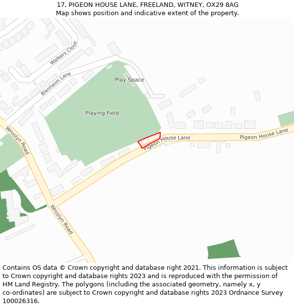 17, PIGEON HOUSE LANE, FREELAND, WITNEY, OX29 8AG: Location map and indicative extent of plot