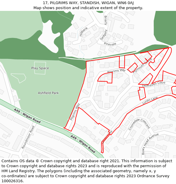 17, PILGRIMS WAY, STANDISH, WIGAN, WN6 0AJ: Location map and indicative extent of plot